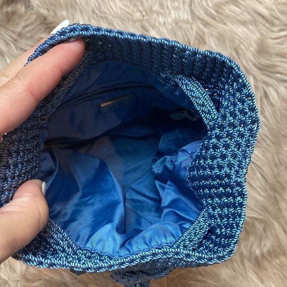 The SAK Mini Crochet Drawstring Backpack Purse - Bucket bag/ boho Blue main image 7